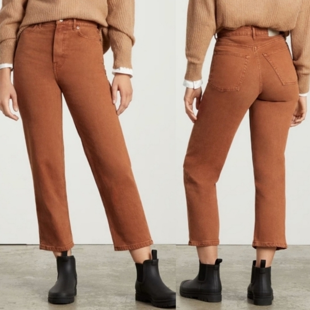 Everlane Way High Straight Leg Jeans Burnt orange Sz 34 - Picture 1 of 10